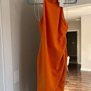 Elegant Orange Sleeveless Dress